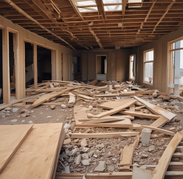 Junk removal job of new construction debris, such as leftover wood, sheetrock, flooring, and more.