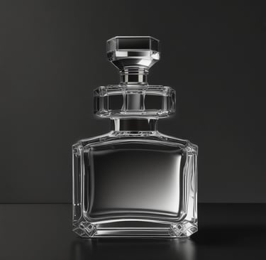 A dark, elegant perfume bottle stands upright, adorned with water droplets. The bottle features the words 'Sauvage' and 'Dior' in sleek, reflective lettering. A blurred, moody background adds to the sophisticated and luxurious vibe.