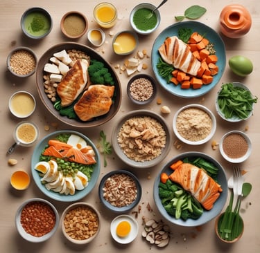 Aliments riches en protéines, glucides complexes et bonnes graisses pour la prise de masse musculair