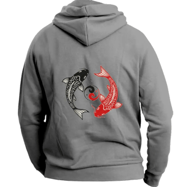 felpa con cappuccio back grey carpe koi tao