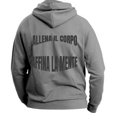 felpa con cappuccio unisex back grey col motto del dojo