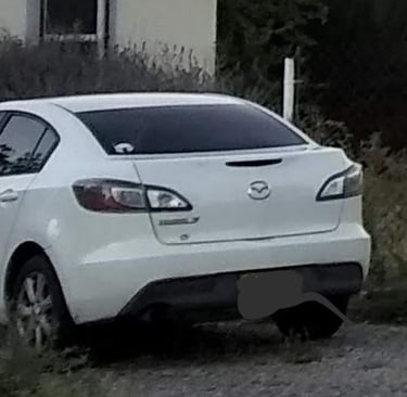 a white car parked on a gravel road