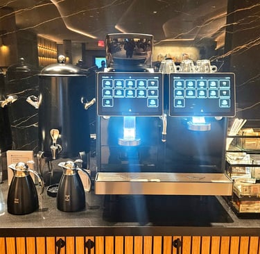Coffee and tea station inside The Chase Sapphire Lounge JFK Terminal 4