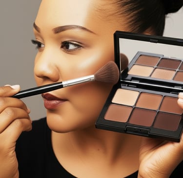 a woman with a brush and makeup palette