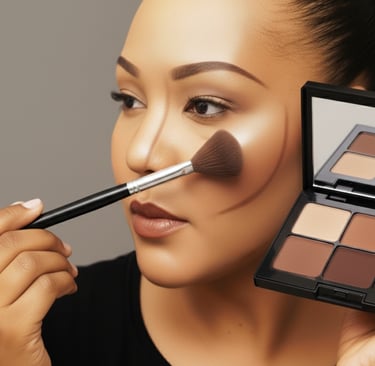a woman with a brush and makeup palette