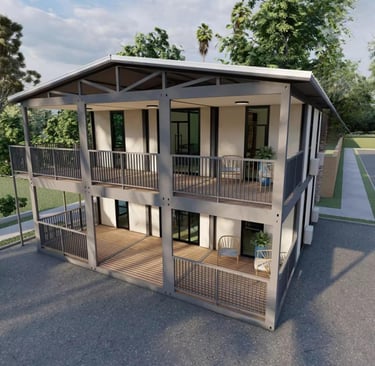 2 story container home with back porch
