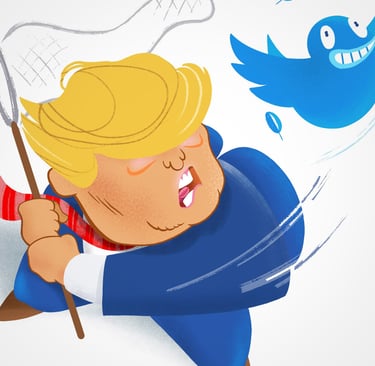 Ilustração sobre o conflito de Trump com o Twitter