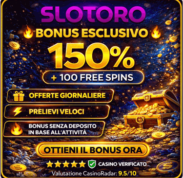 slotoro banner bonus esclusivo prelievi veloci