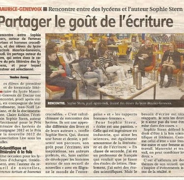 Article, Partager le goût de l'écriture, Sophie Stern et lycéens, nouvelliste