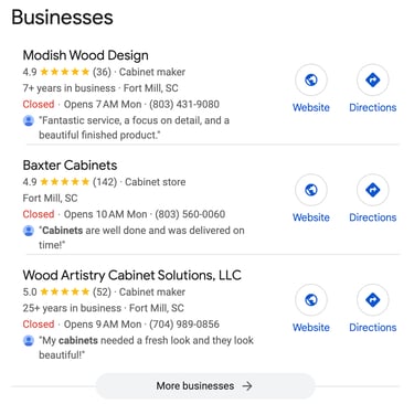 a phone screen showing a list of business and business services