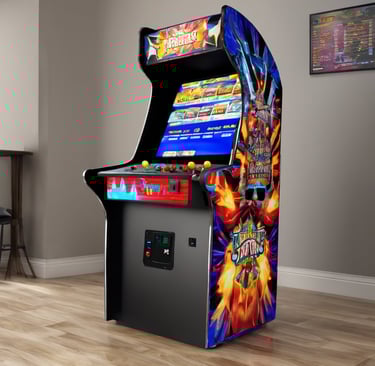 closeup photo of black and gray digital arcade game machine turned-on