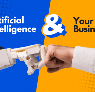 A human hand bumps fist with a robotic hand to visually describe artificial intelligence.