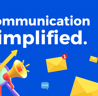 A decorative images with unread emails swirling around a megaphone and a line showing profits.