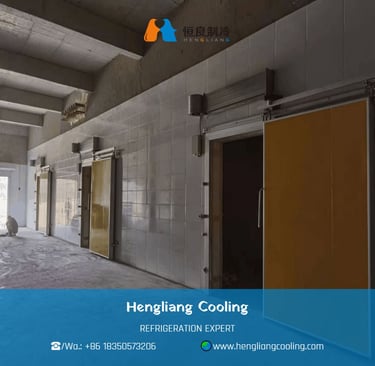 industrial fish cold room with palletized seafood and refrigeration system