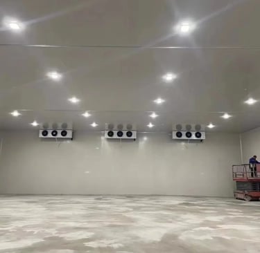 Industrial cold room for food storage and logistics