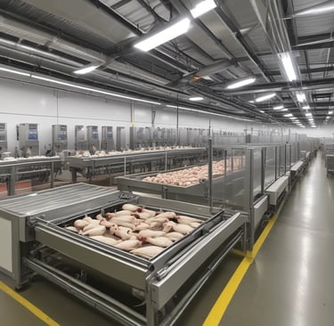 chicken cold room integrated with chicken processing and blast freezer line