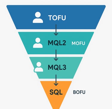 Diagramma del funnel di lead scoring B2B con le diverse fasi di qualificazione
