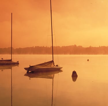 a boat in the water with a bird on the water