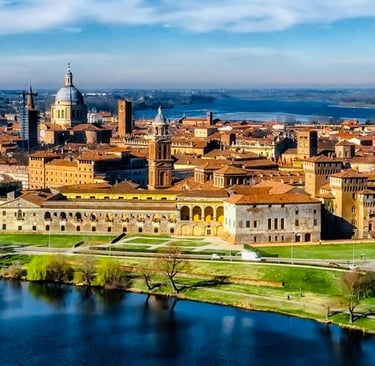vista panoramica della città di Mantova con Palazzo del The