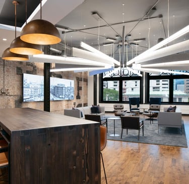 Modern workspace that was designed by Houston commercial contractor.