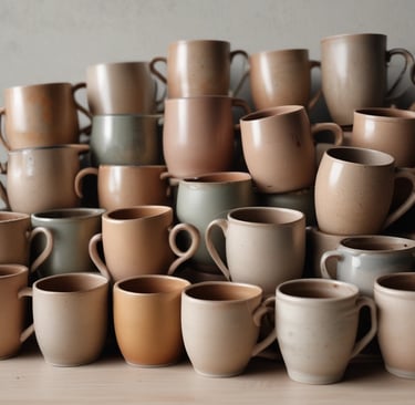 A collection of artisan mugs, each with distinct glazes.