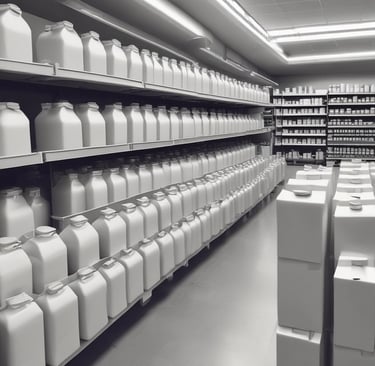 Freshly packaged ghee and milk products on display.