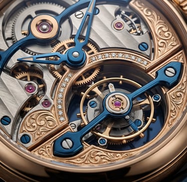 Macro photograph of a tourbillon movement.
