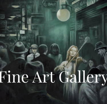 Painting of a crowded nighttime street scene with figures in hats and a violinist in the foreground