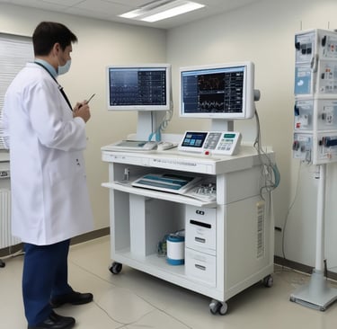 Close-up of medical equipment being calibrated with precision tools.