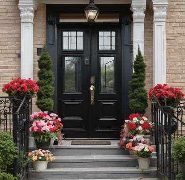 An elegant front door adorned with a luxurious wreath, showcasing its unique design and vibrant colors.