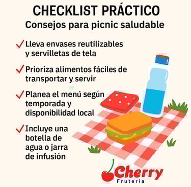 Infografía con consejos para picnic saludable.
