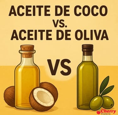  Botellas de aceite de coco y oliva con información nutricional
