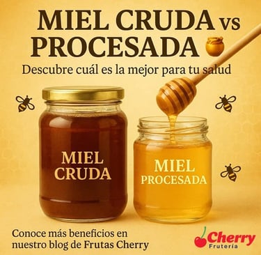 Frascos de miel cruda y procesada