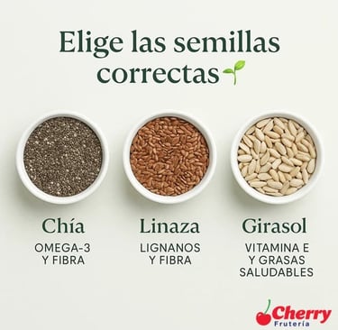 Chía, linaza y girasol en bowls