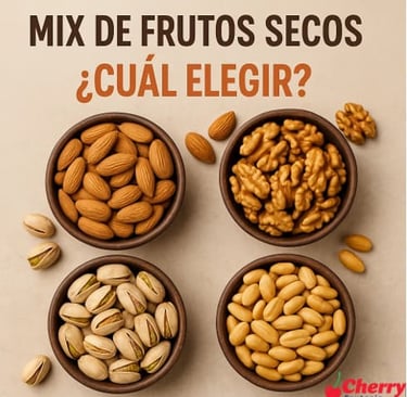 Almendras, nueces y pistaches en bowls