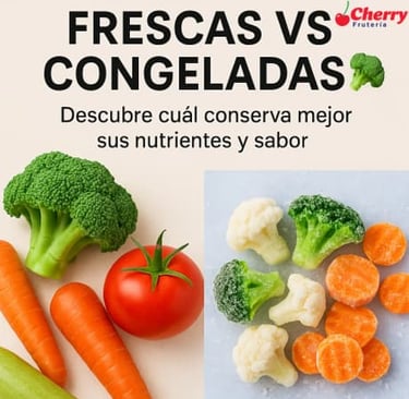 Comparativa visual de verduras frescas y congeladas