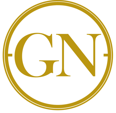 a golden circle with the letter gn in the middle