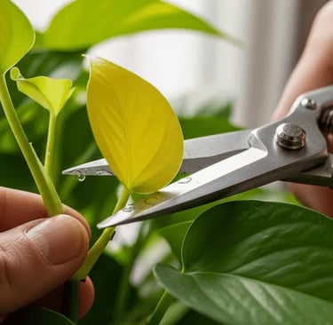 Poda de plantas de interior con herramientas adecuadas