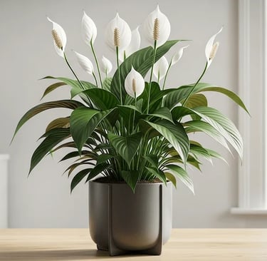 Hermoso espatifilo luciendose frente a una ventana