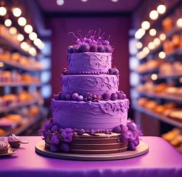 a purple and pink cake on a gold plate