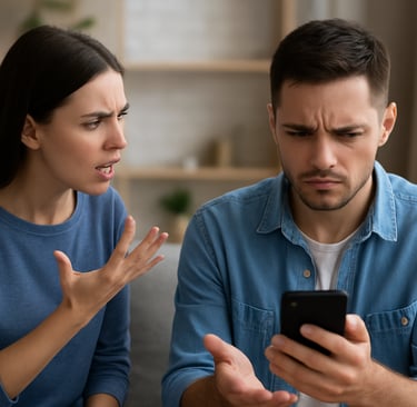 casal discutindo por ciúme e desconfiança no relacionamento