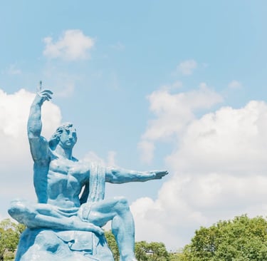 The Peace Statue in Nagasaki Peace Park, symbolizing prayer for peace and the victims of the atomic 