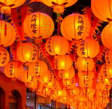 Nagasaki Lantern Festival lanterns lighting up the streets of Nagasaki at night