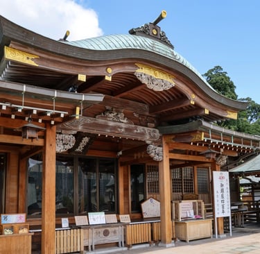 Suwa Shrine grounds in Nagasaki surrounded by trees and traditional Shinto architecture