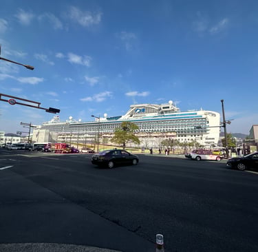 Cruise ship docked at Matsugae International Terminal in Nagasaki