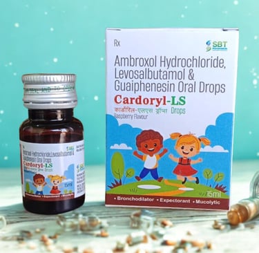 Cardoryl-LS pediatric oral drops bottle and packaging with Ambroxol, Levosalbutamol and Guaiphenesin