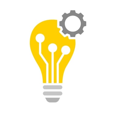 a light bulb with gears on it and a gearwheel