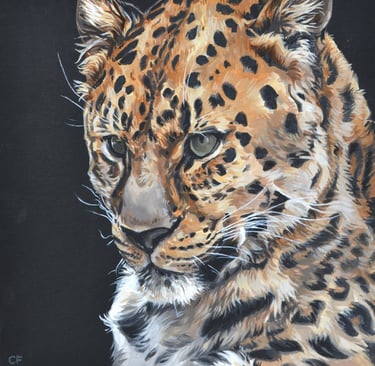 a painting of a leopard with an intense look