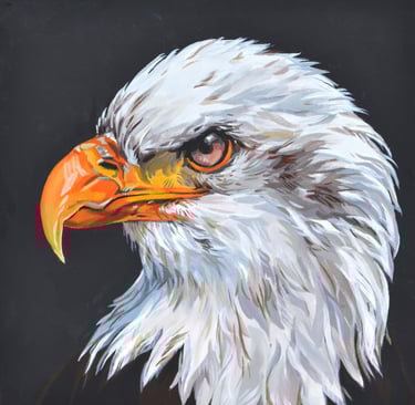 a painting of the head of a bald eagle in profile
