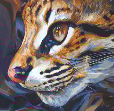 a painting of a close up of an ocelot in profile